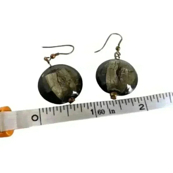 Earrings Venetian Glass Beads Dark Smoky Grey Silver Foil Handmade Jewelry Women - Picture 5 of 5